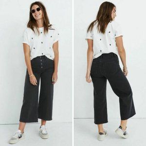 Madewell Button Fly Wide Leg Crop Jeans Lunar Wash